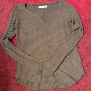 Long Sleeve Waffle Knit V neck